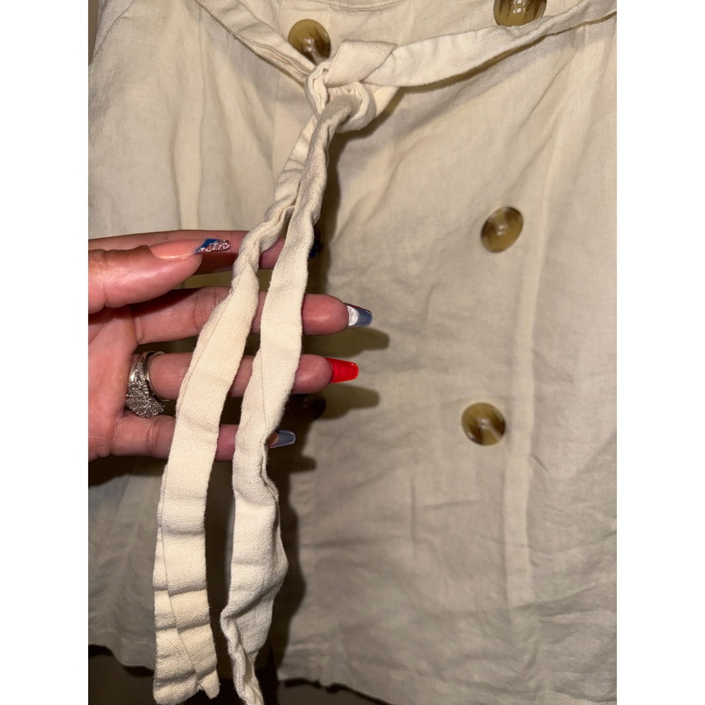 Minimalist Cream Linen Blend Paperbag Waist Button Front Mini Skirt sz1 Preppy - Picture 2 of 8